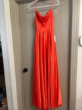 B Darlin Orange Satin Cowl Neck Maxi Dress